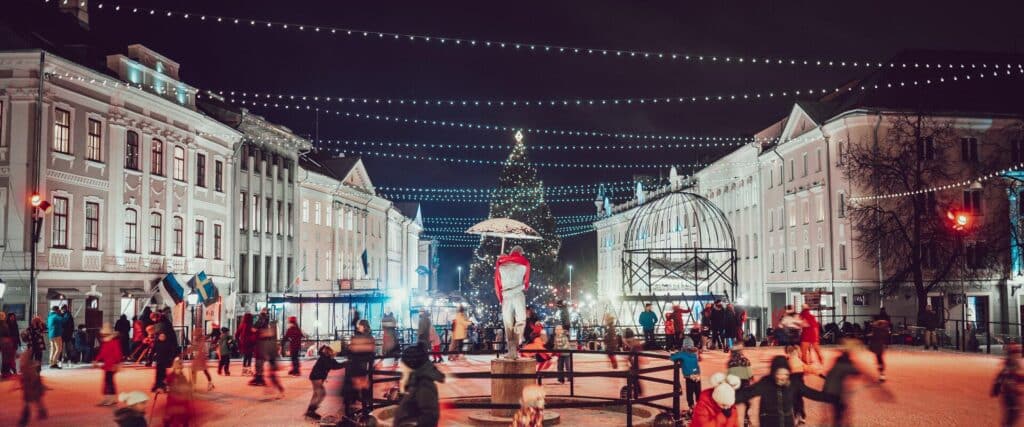 Winter fairytale - a walk in wintery Tartu - Christmas City Tartu ice rink in Tartu Town Hall Square