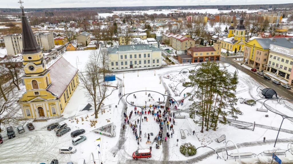 Winter Võru city central square
