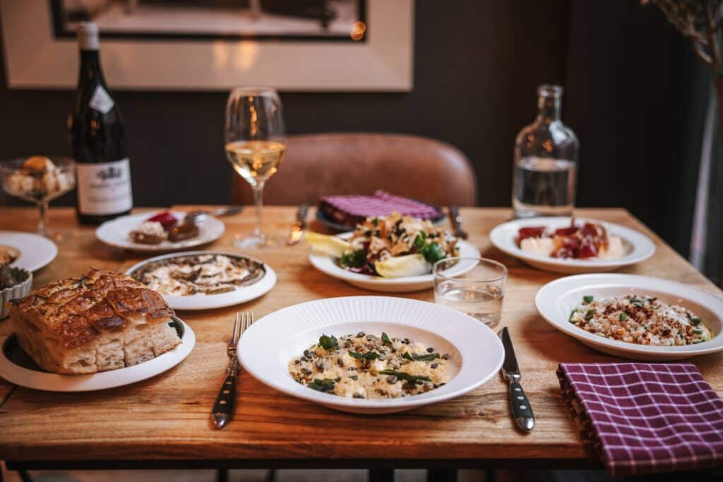 Elegant dinner setup at Restaurant Pompei in Tartu