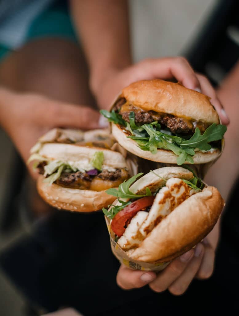 Friends enjoy a burger
